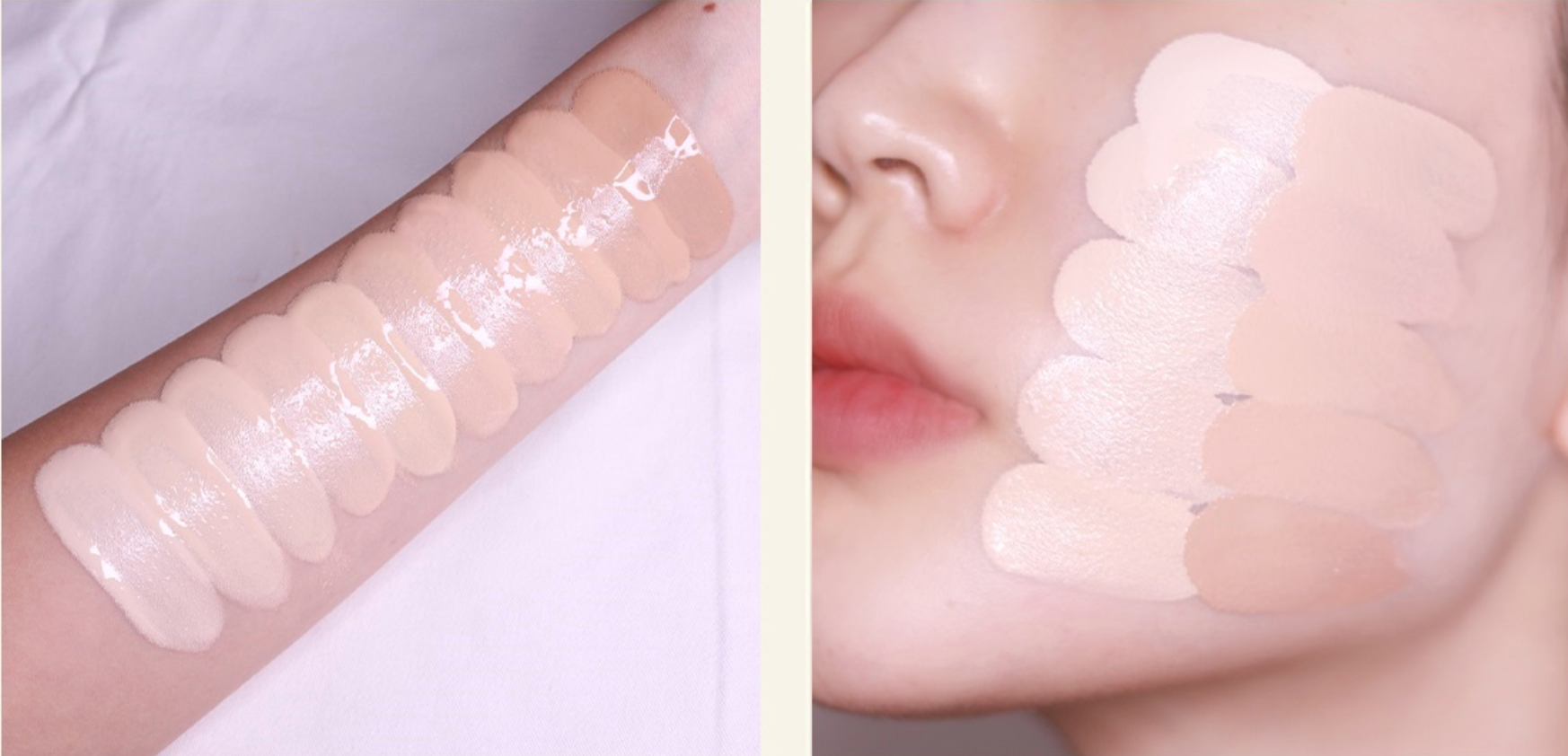 Палитра оттенков тональной основы eSpoir Pro Tailor Be Glow: Porcelain, Vanilla, Ivory, Petal, Beige, Buff, Salmon, Tan, Honey, Deep.