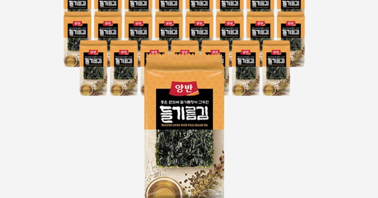 韓國紫菜產品，受到觀光客喜愛的韓國特產，上面常塗油烘烤而成。