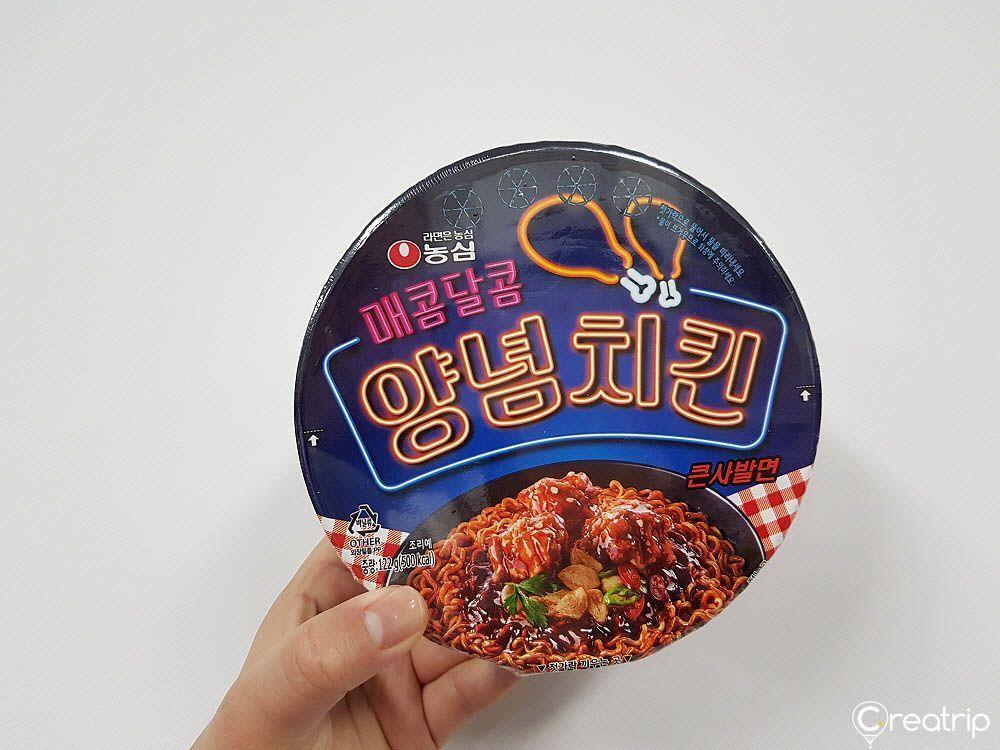 Package of Korean spicy and sweet chicken flavor instant noodles from GS25 convenience store