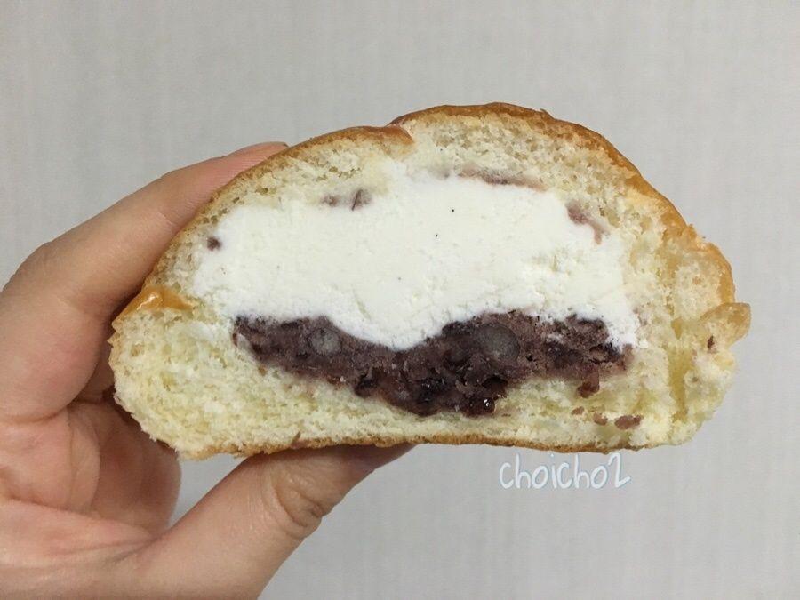 Cross-section of Red Bean and Cream Bread - Displaying the luscious red bean and cream combination.