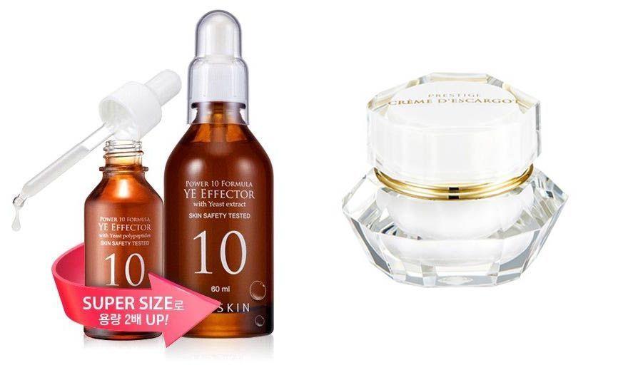 Bouteilles de sérums et crèmes de It’S SKIN, conçues pour une variété de types de peau.