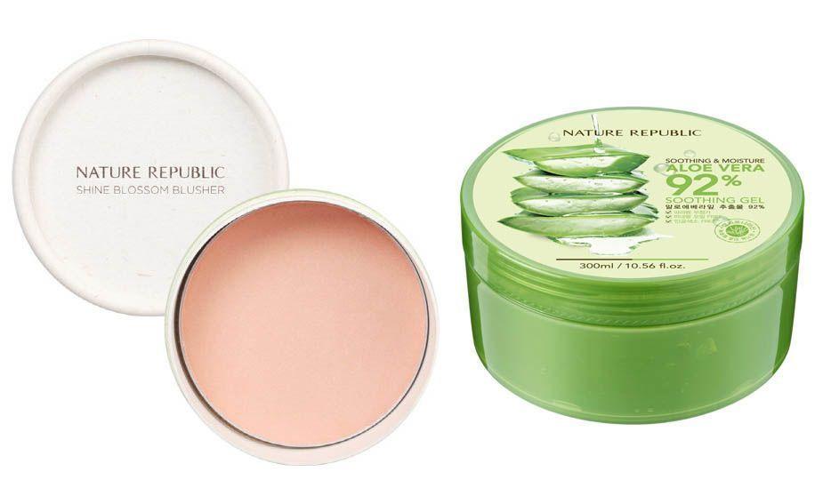 Produits Aloe Vera de Nature Republic, dont un gel apaisant et blush éclat.