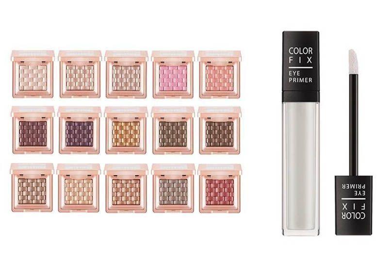 Collection de fards à paupières et primer pour les yeux de MISSHA, présentée par couleurs et textures.