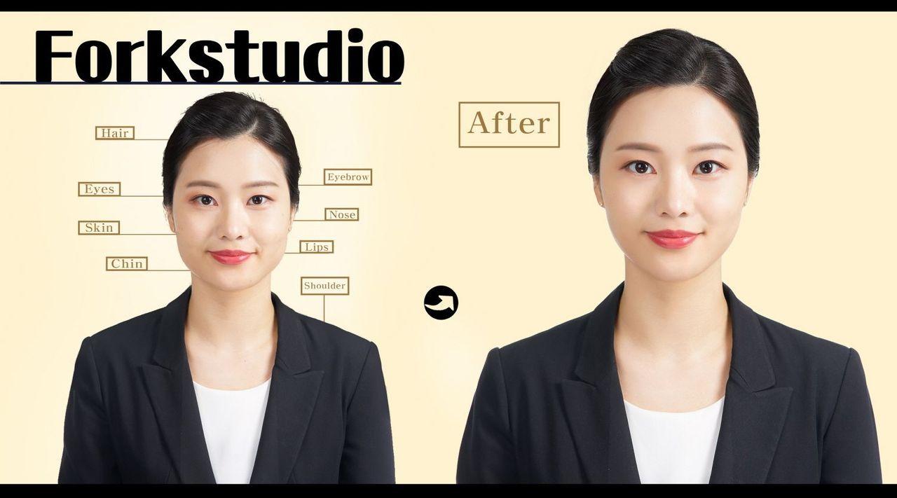 Example of retouched ID photo at Fork Studio highlighting facial features before and after the process.