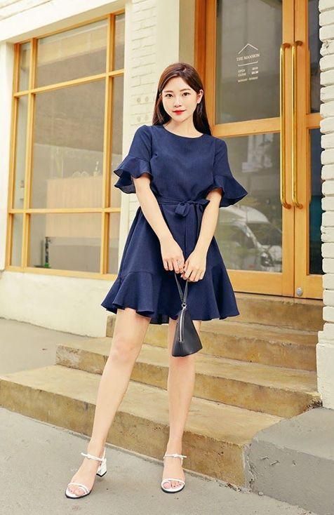 Women's Summer Dresses Puff Sleeve Casual Dress Korean French Design for  Indoors Outdoors 2XL Black - Walmart.com