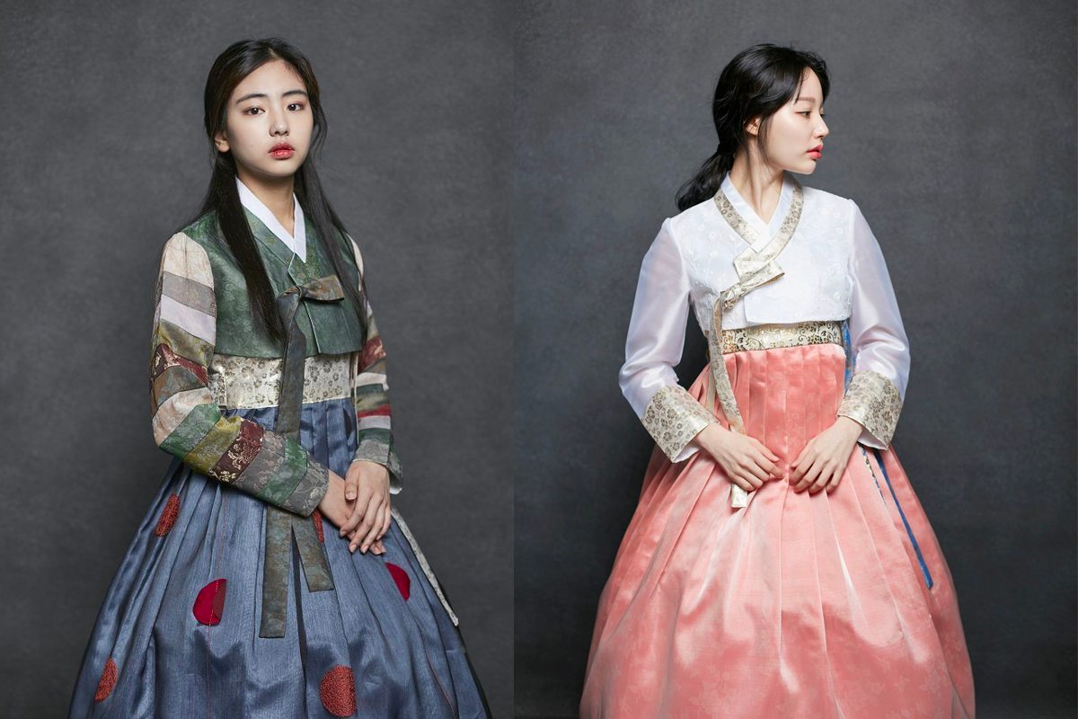 Selection of hanbok styles available at Hanbok Girls rental store near Gyeongbokgung Palace, showcasing the elegance and tradition of authentic Korean clothing.