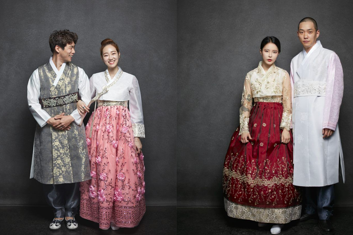 Selection of hanbok styles available at Hanbok Girls rental store near Gyeongbokgung Palace, showcasing the elegance and tradition of authentic Korean clothing.
