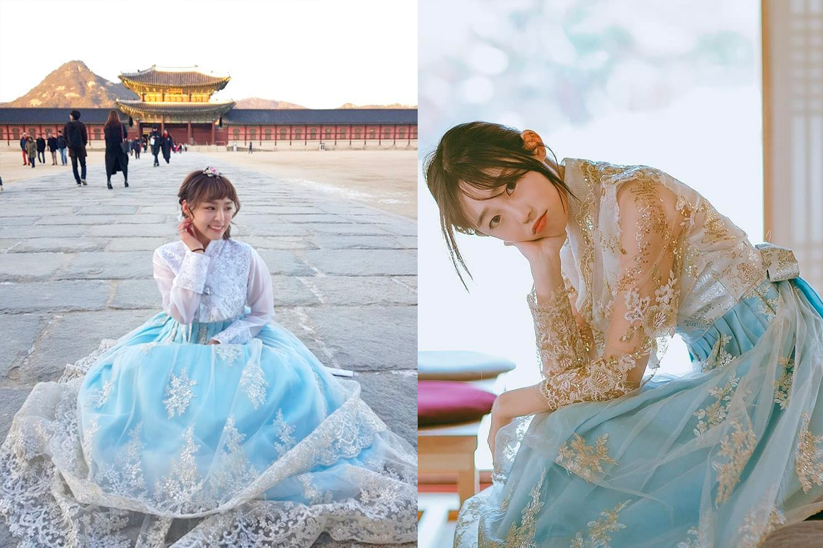 Selection of hanbok styles available at Hanbok Girls rental store near Gyeongbokgung Palace, showcasing the elegance and tradition of authentic Korean clothing.