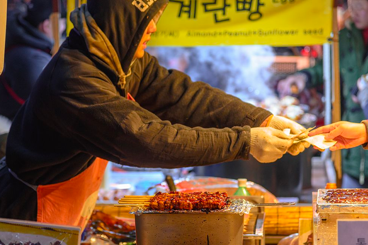 Traditional Korean snacks and street food including Tteokbokki, Sundae, and more.