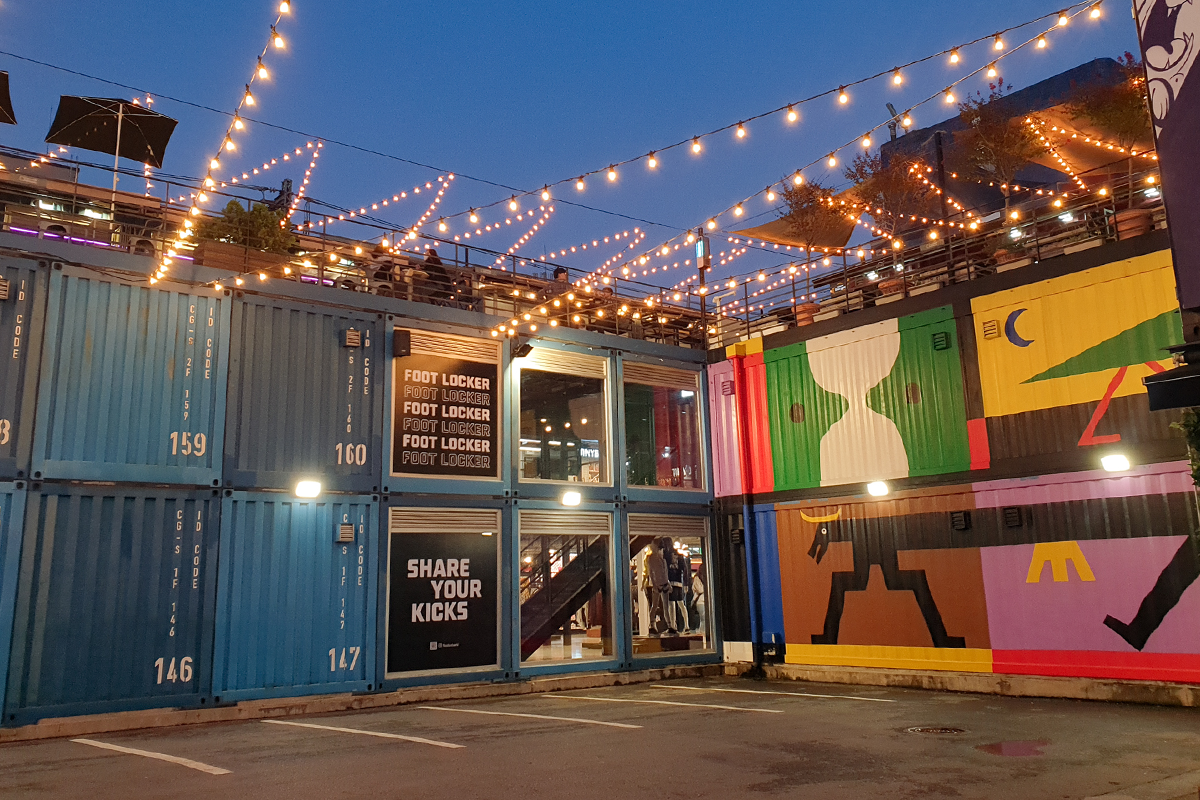 seoul korea common ground, container shopping mall, lights at night