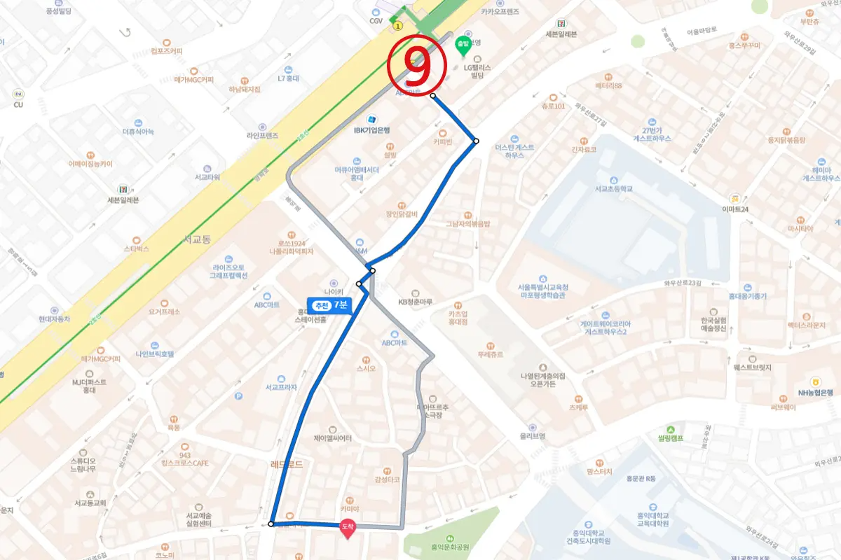 Map showing location and directions to Soonsiki Hair flagship branch in Hongdae.