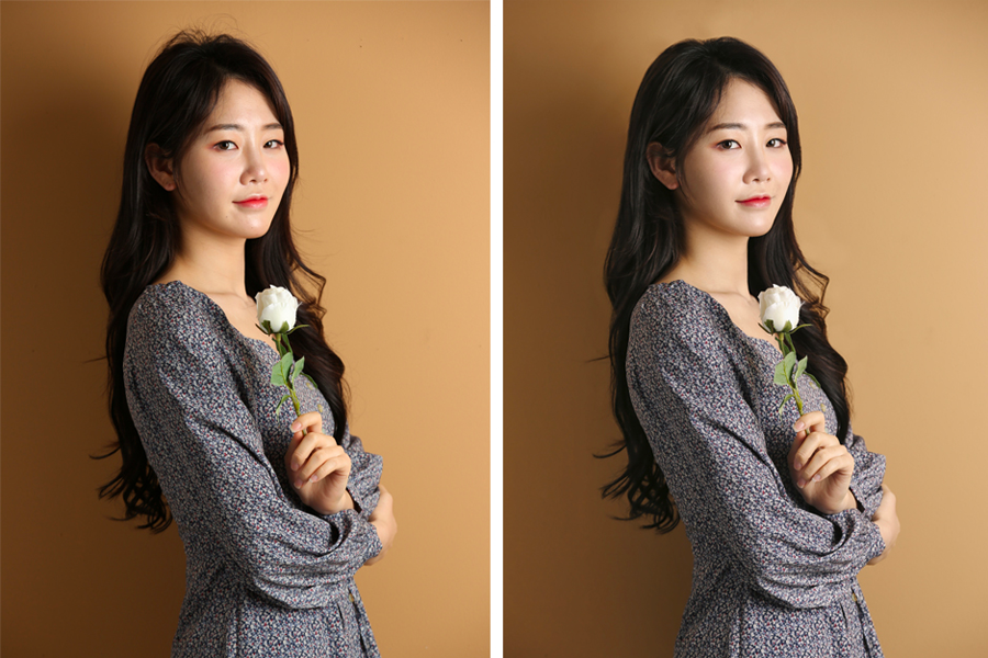 Another photo comparison of professional ID photos showcasing editing enhancements at Time On Me Studio.