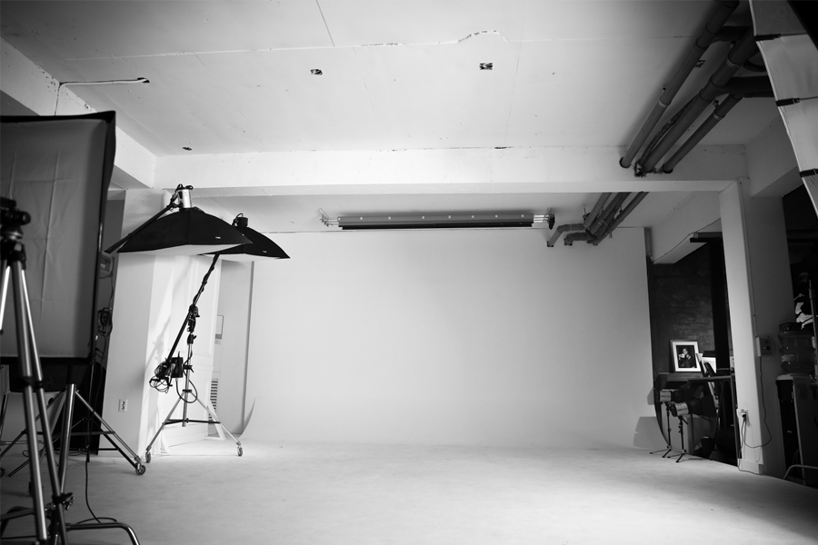 Photography studio setup at Time On Me Studio, including lights and camera equipment ready for a session.
