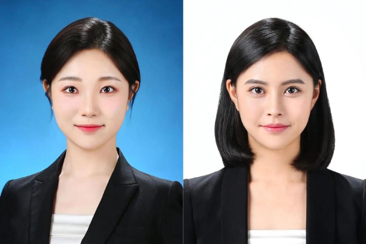 異なる背景で撮影された証明写真の例