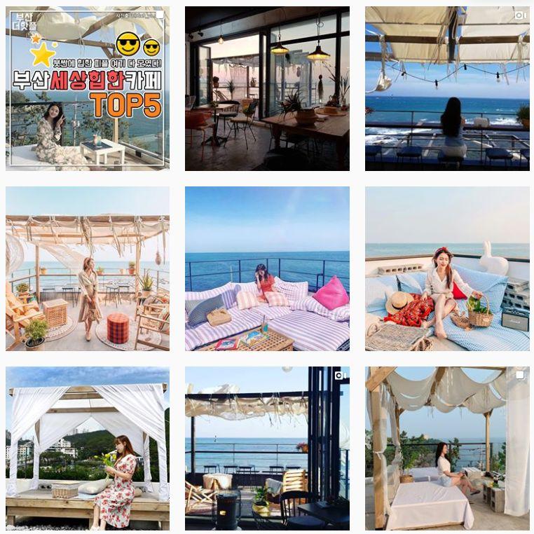 釜山海雲臺區Cafe Roof Top，露天的座椅與海天一色的美景，是享受海風與拍攝美麗照片的最佳地點。