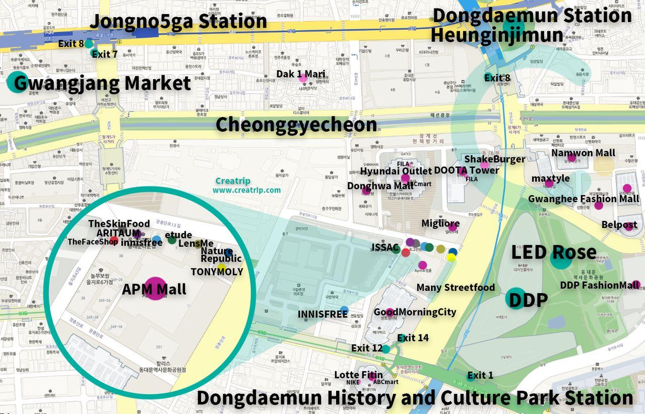 Dongdaemun shopping map showing expansive market areas and must-visit stores for budget-friendly and wholesale shopping.