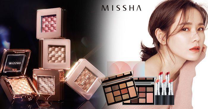 MISSHA化妝品系列展示，展示高光化妝品和平滑的包裝設計。