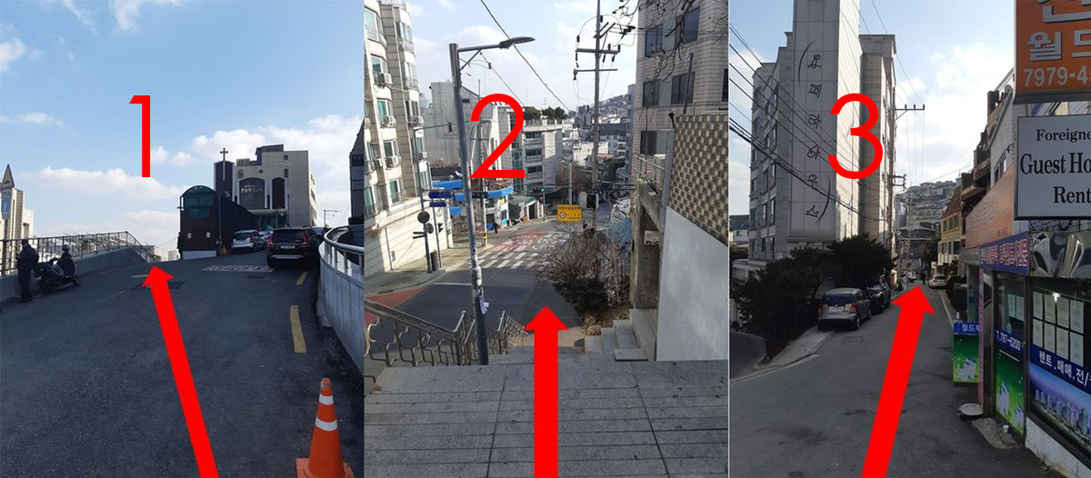 梨泰院熱門咖啡廳r.about的路徑指南。這家咖啡廳以其獨特的韓國傳統建築風格改造而著名。