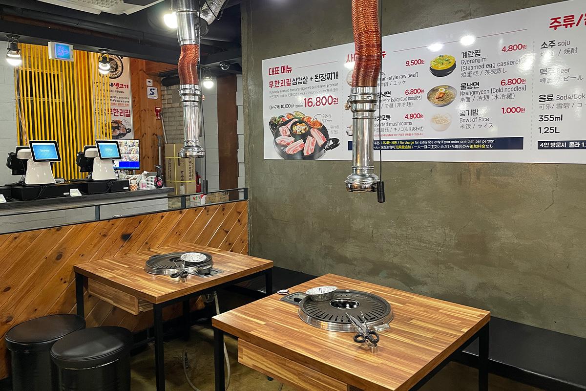 韓国旅行 韓国グルメ旅行 韓国グルメ 明洞グルメ店 明洞 オントリセンコギ サムギョプサル食べ放題