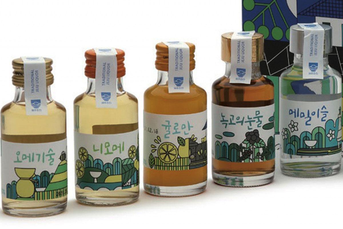 A collection of different flavor sojus from Halla Mountain.