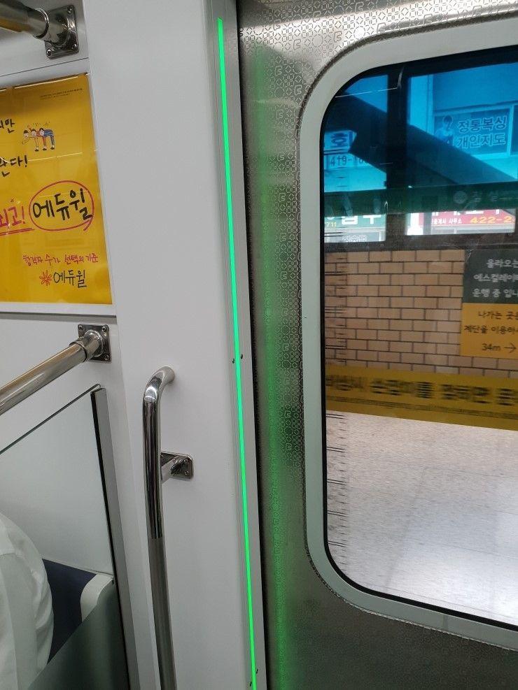 首爾地鐵2號線列車的車門提示燈，在地鐵開門時提供方向提示。