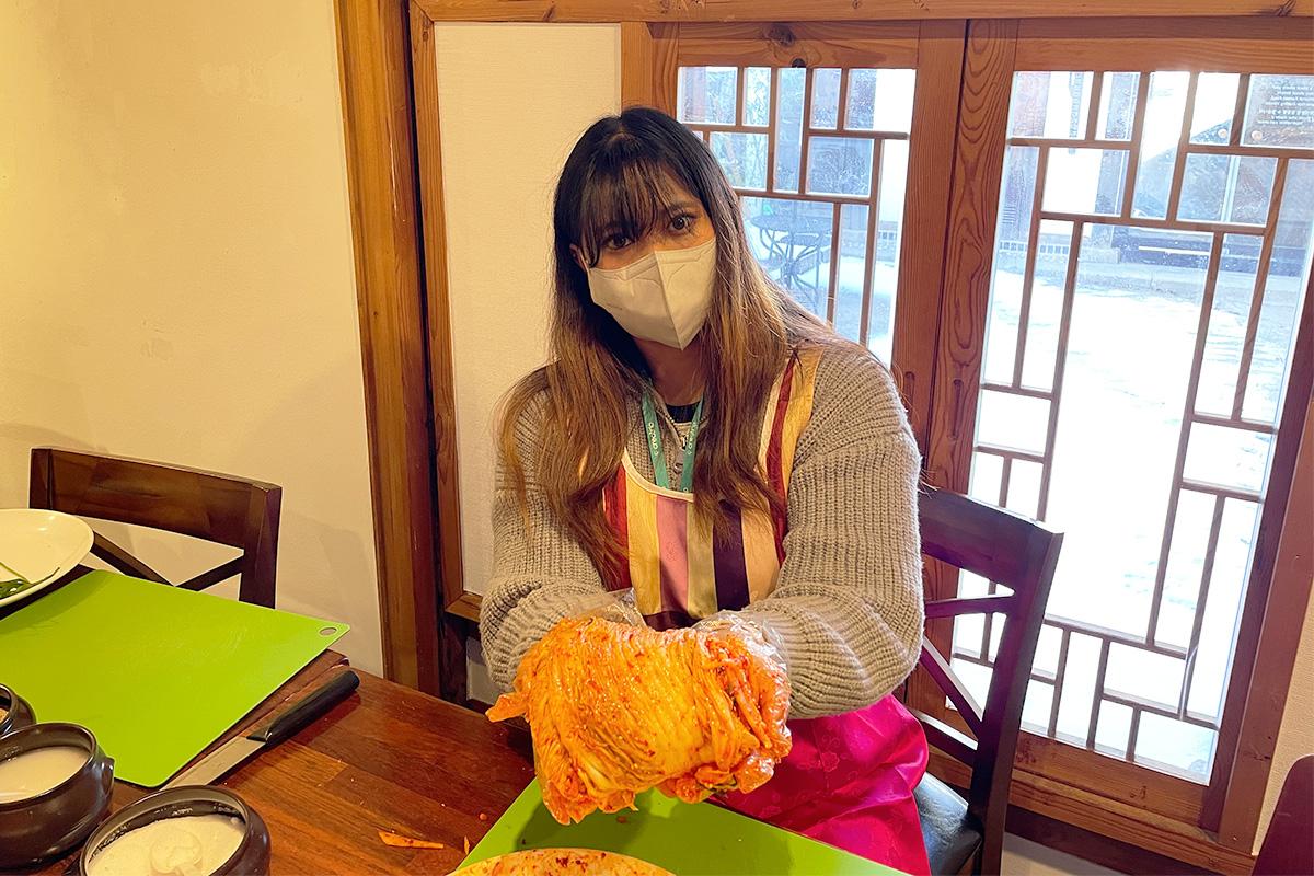 Homemade kimchi packed securely in a vacuum-sealed bag post kimchi class session.