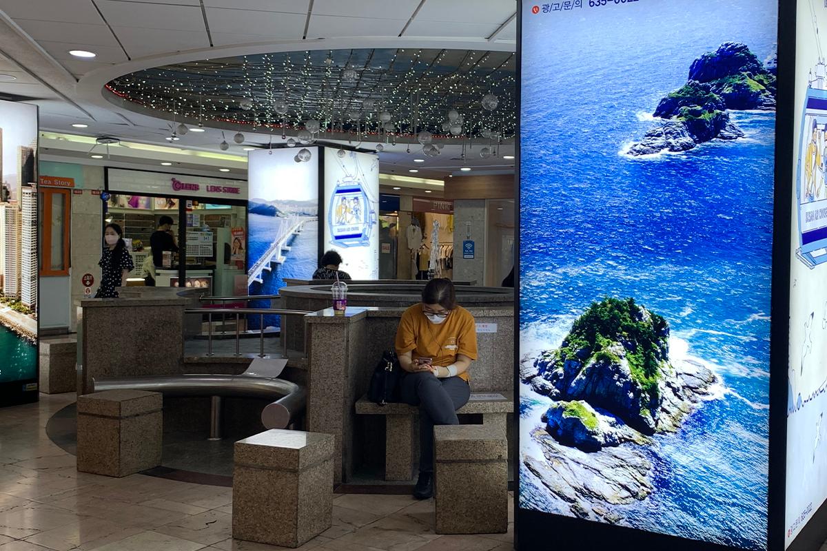 seating areas at Seomyeon underground shopping center.