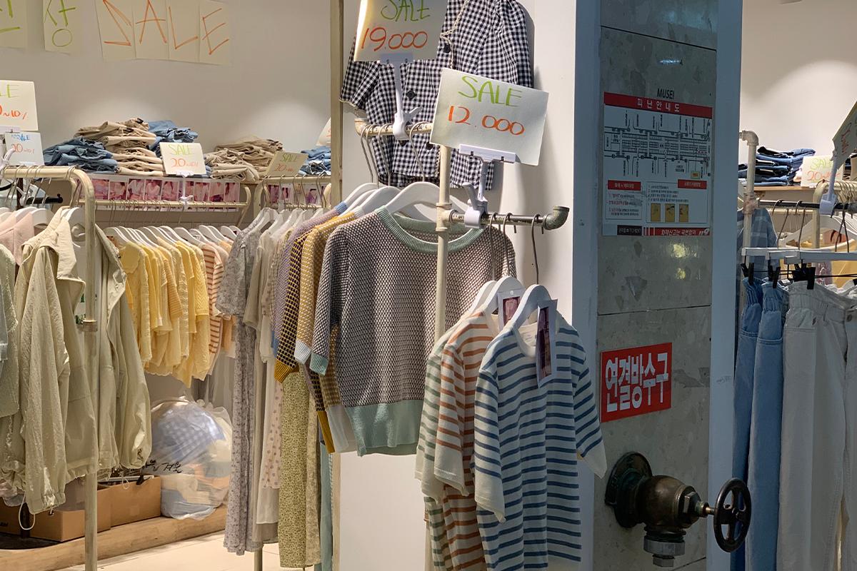 Korean fashion t-shirts on display at Seomyeon underground shopping center.