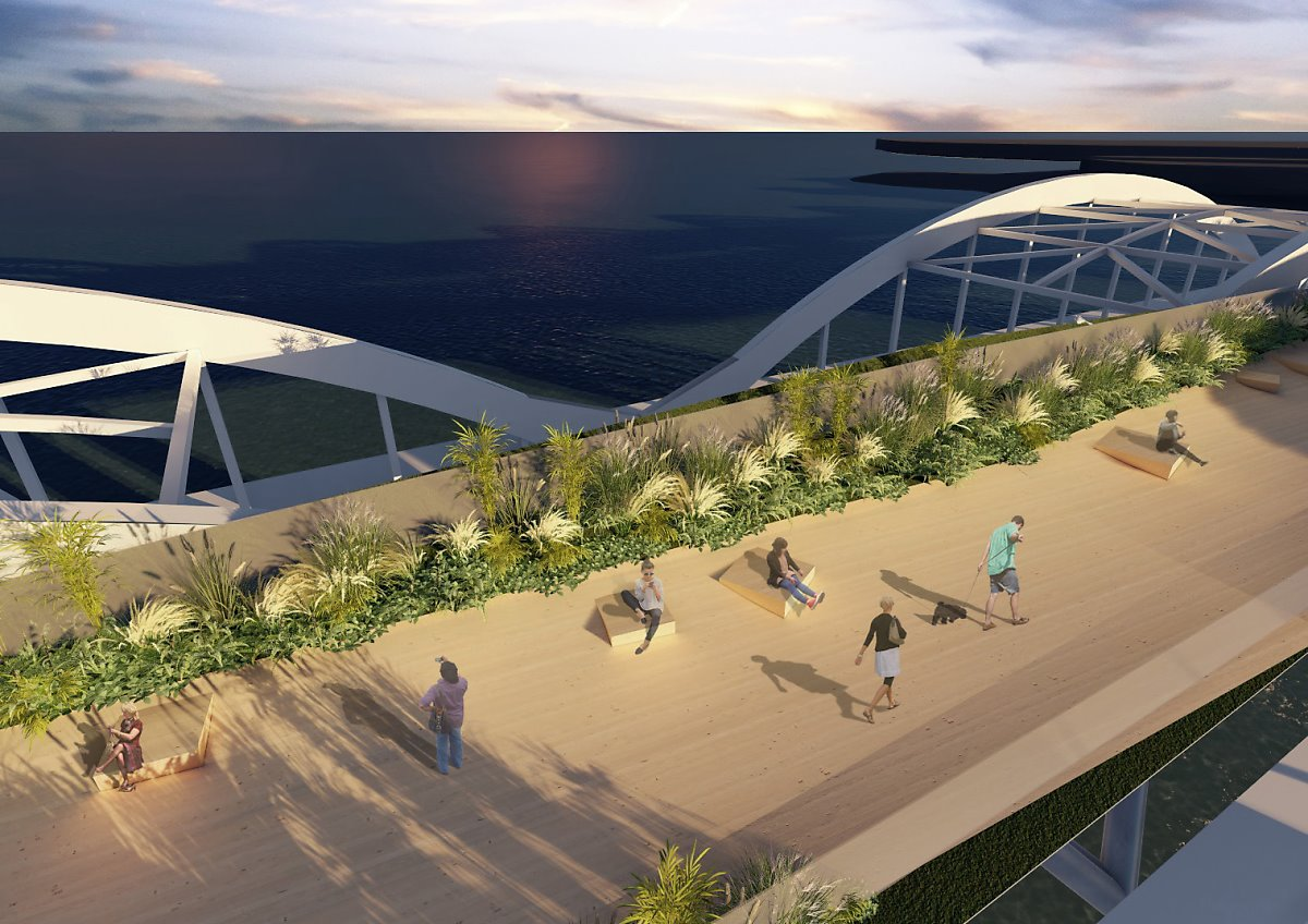 노들섬을 가로지르는 새로운 한강인도교 상상이미지 대만어: 越過鸚賛島的新韓江人道橋概念圖