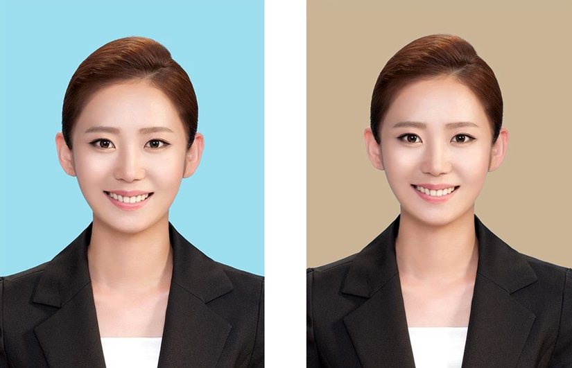 淺藍色和卡其色背景的職業照，展現職場專業風格