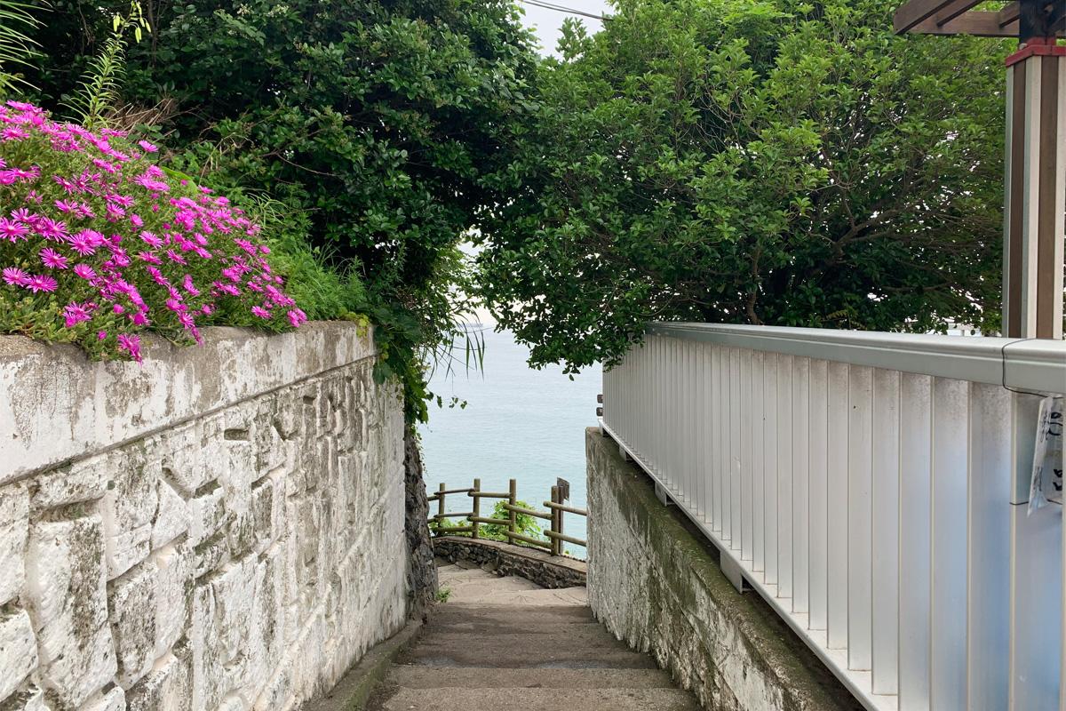 Stairs with ocean backdrop