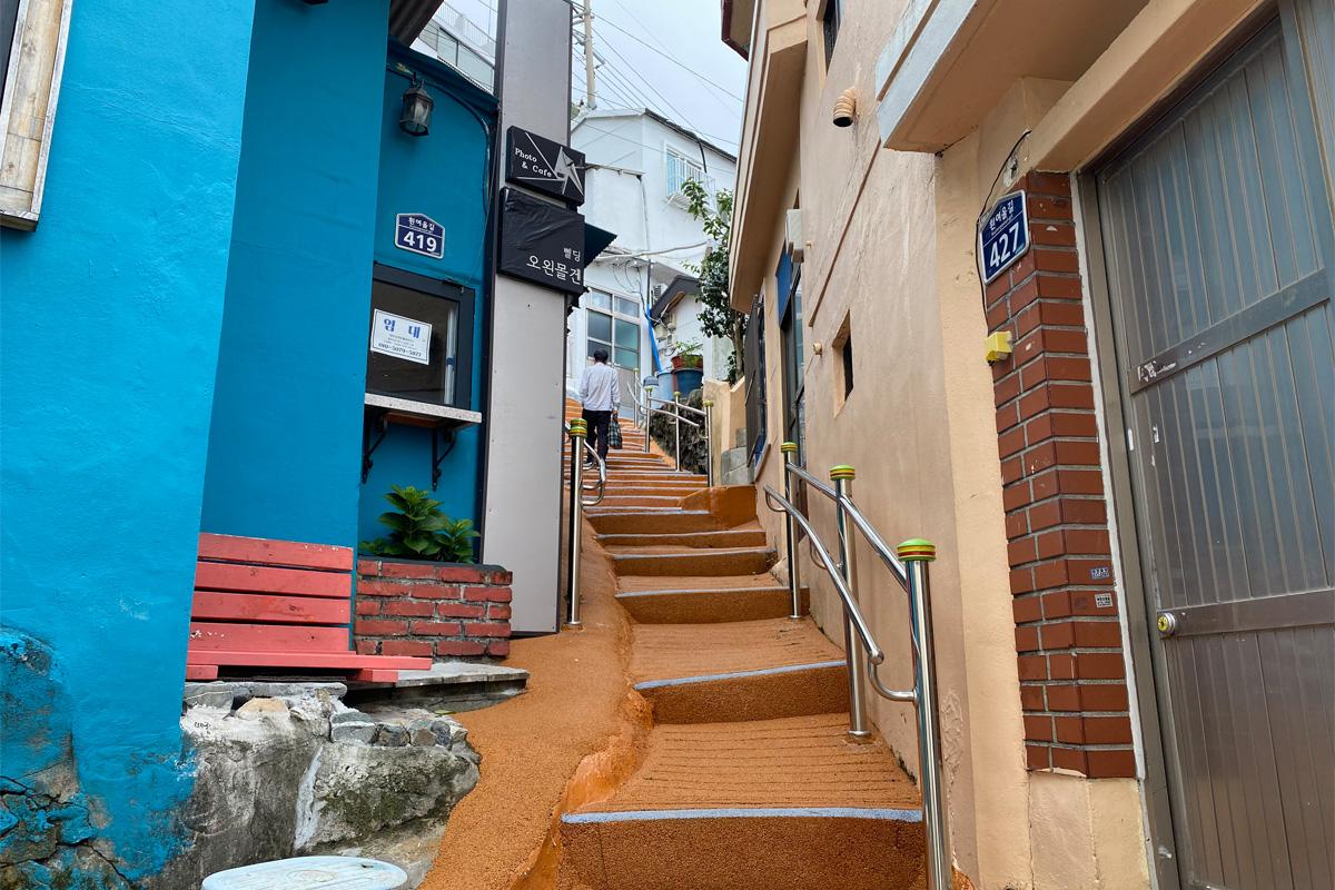 colorful stairs and building in Huinnyeoul Culture Village