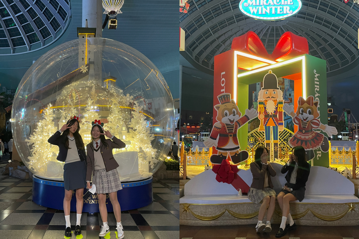 Лотте Ворлдын доторх модны чимэглэл бүхий орчин.