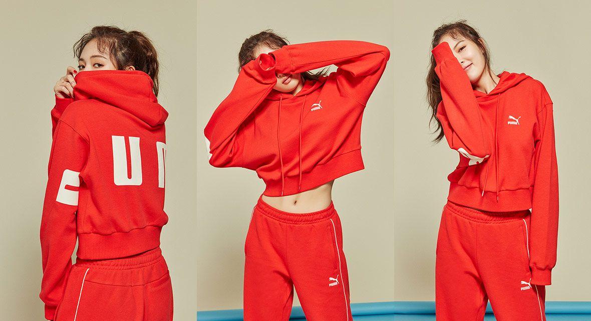 韓國明星展示精神活躍的PUMA運動套裝，鮮明的色彩和設計突顯運動風尚。