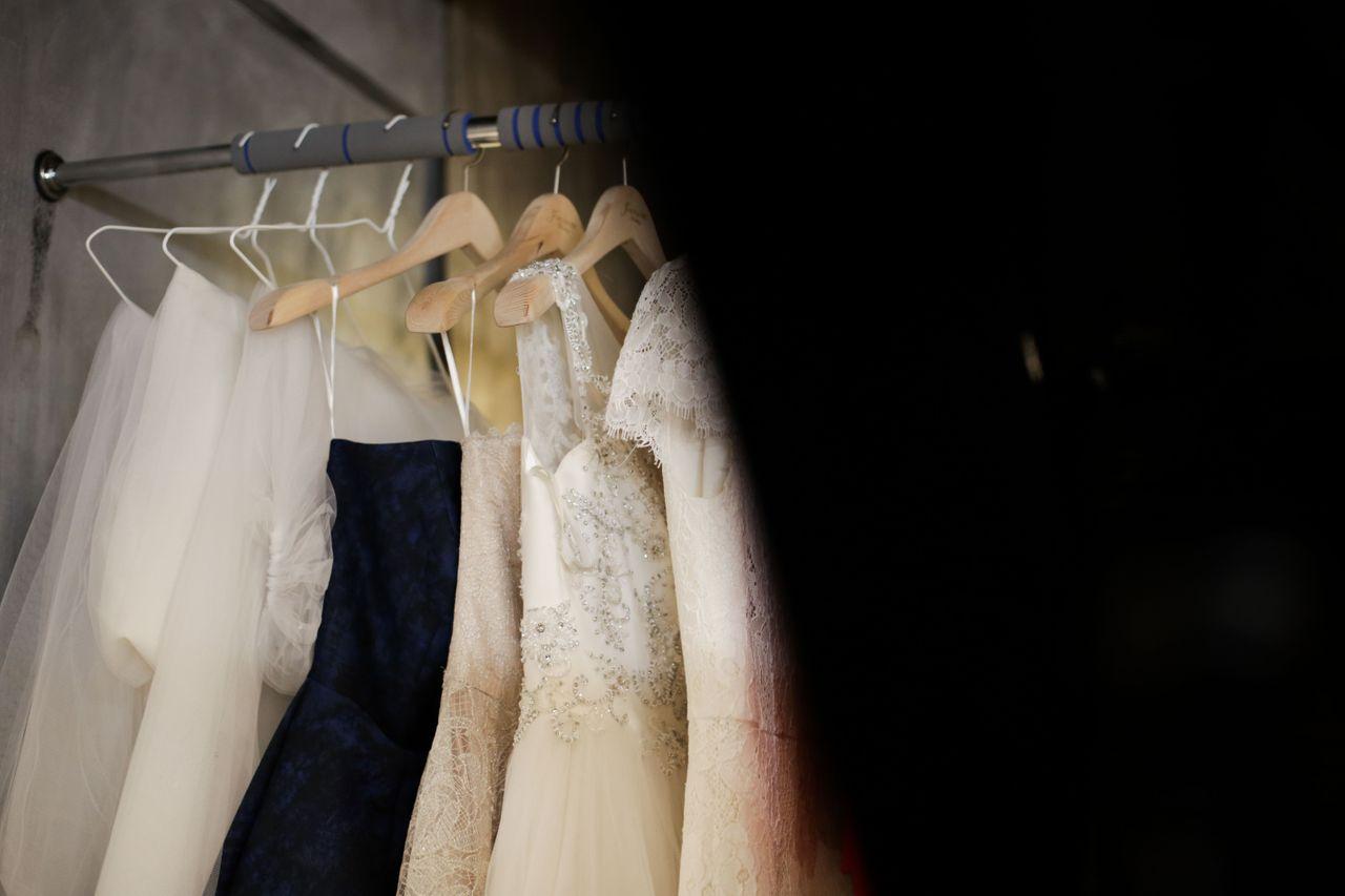 Photography studio setup featuring lights and equipment, ready for a professional wedding shoot.