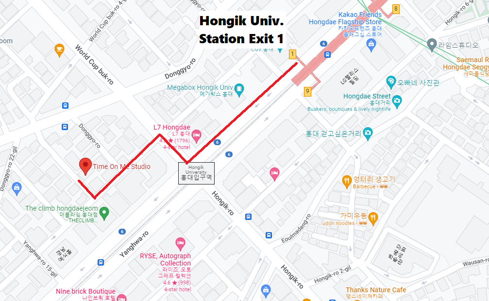 Exterior view of Time On Me Studio in Seoul, showing its welcoming entrance for photography clients.