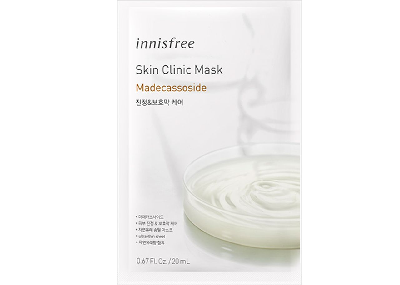 innisfree积雪草面膜包装，专注于舒缓和修复肌肤，适合敏感肌肤的使用