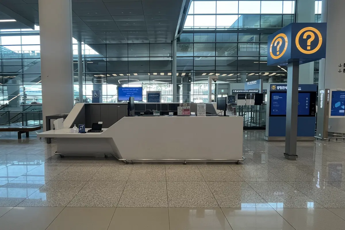 Incheon Airport Terminal 2 information desk in arrivals area for travelers