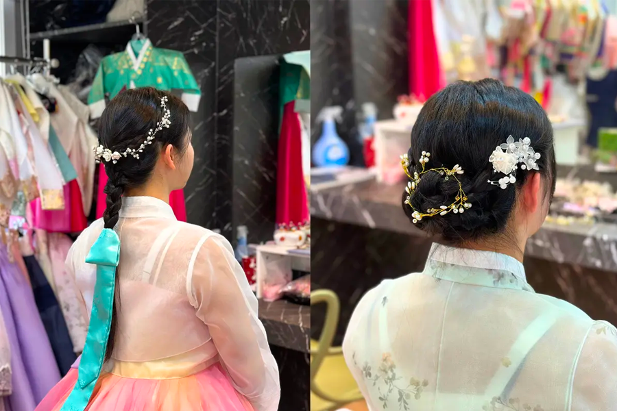 Diverse array of traditional hair decorations available at Princess Hanbok rental to pair with hanboks.