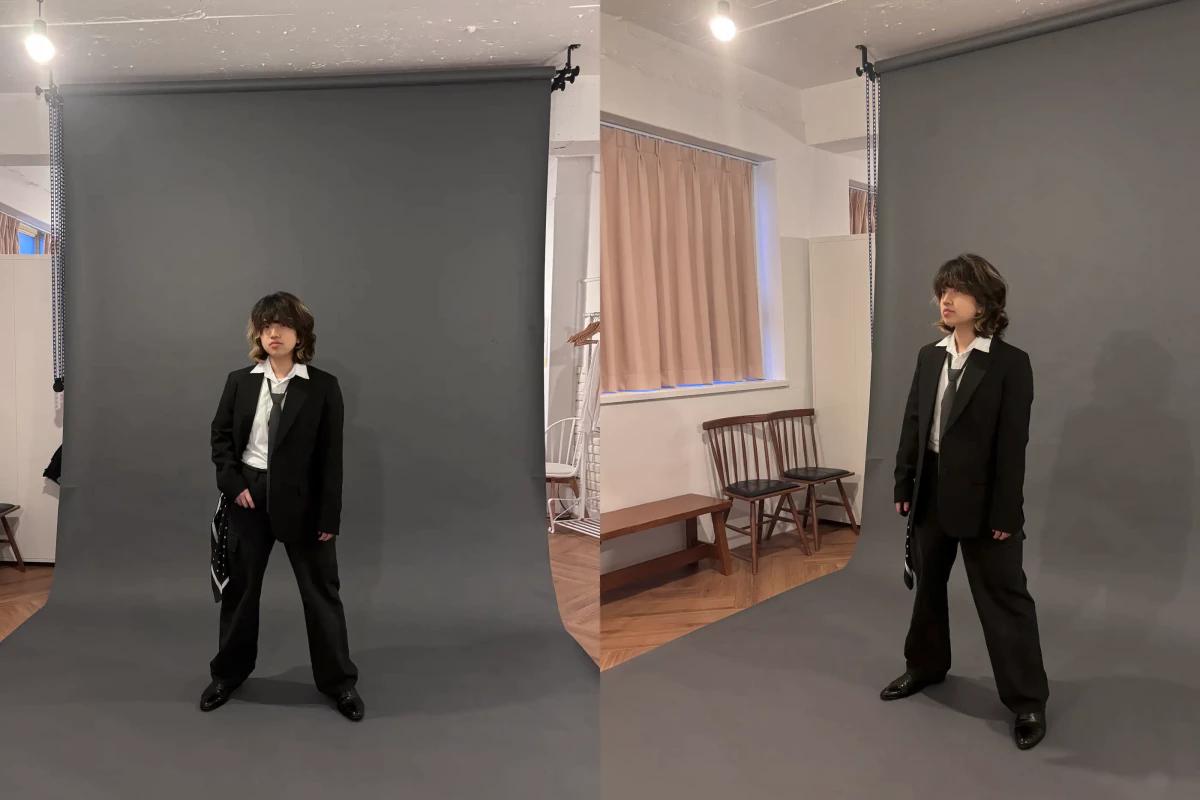 撮影後の写真をモニターで確認する様子。