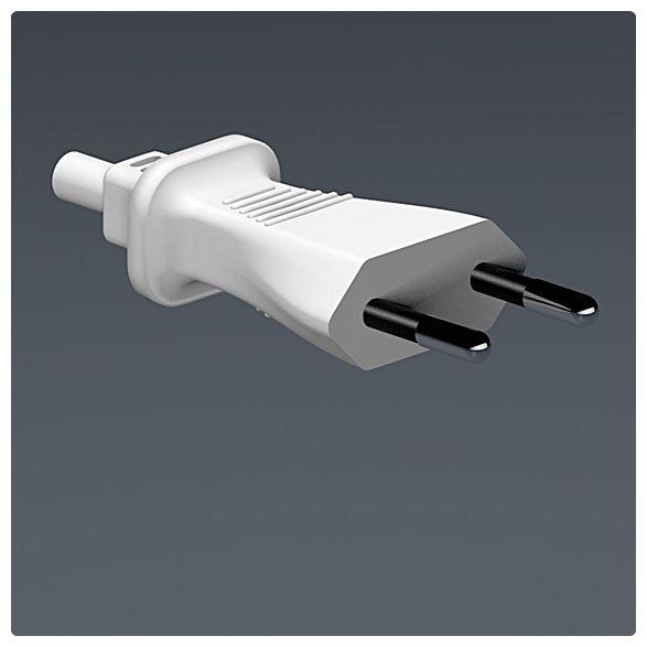 Image of a Type C plug with two round prongs, commonly used in South Korea for electrical devices.