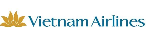 Vietnam Airlines logo, displaying a golden lotus flower on a sleek blue background, symbolizing premium service and high standards.