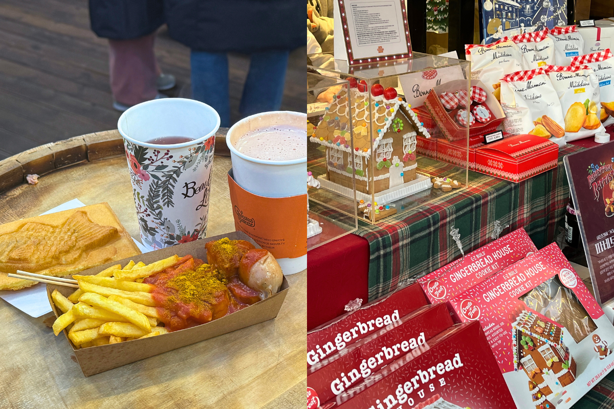 Еда и рождественские лакомства на рождественском рынке в Сеуле