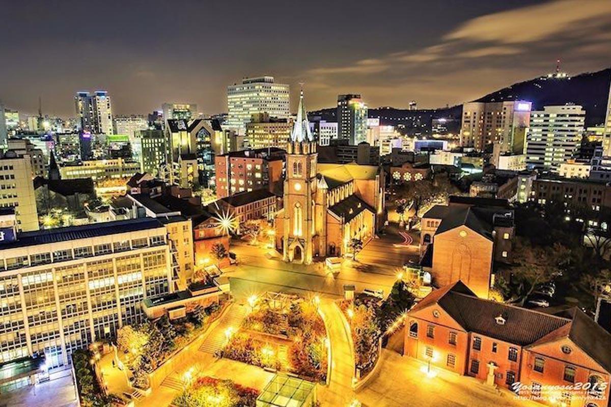 korea, christmas lights, seoul myeongdong cathedral