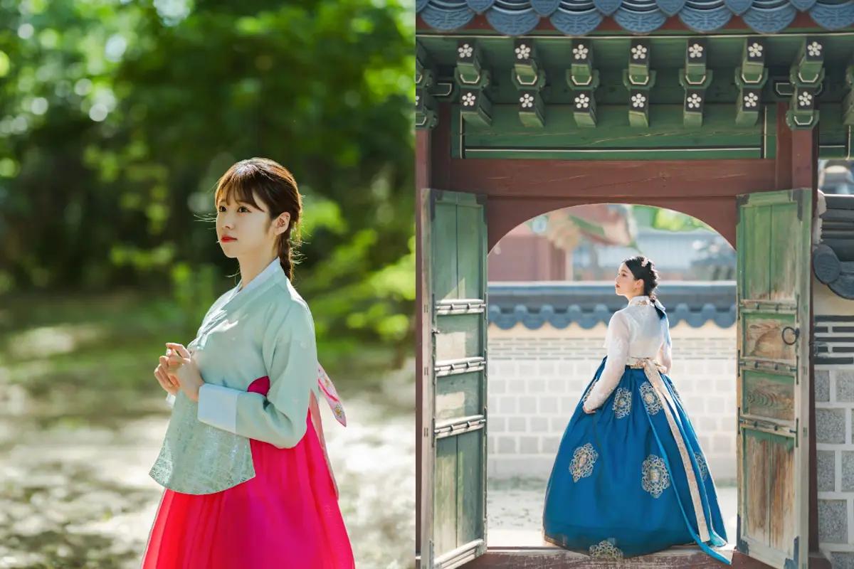 Elegant hanbok photoshoot at a traditional house in Korea.