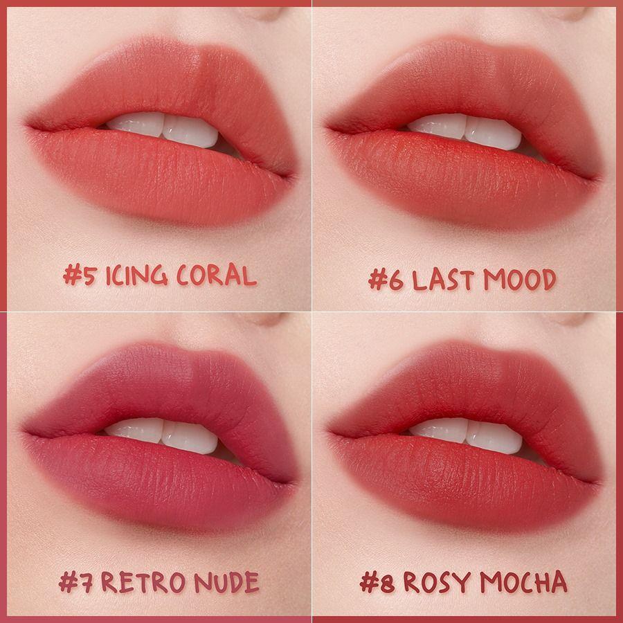 柔和的珊瑚色和復古裸色唇釉，適合低調而優雅的妝容。