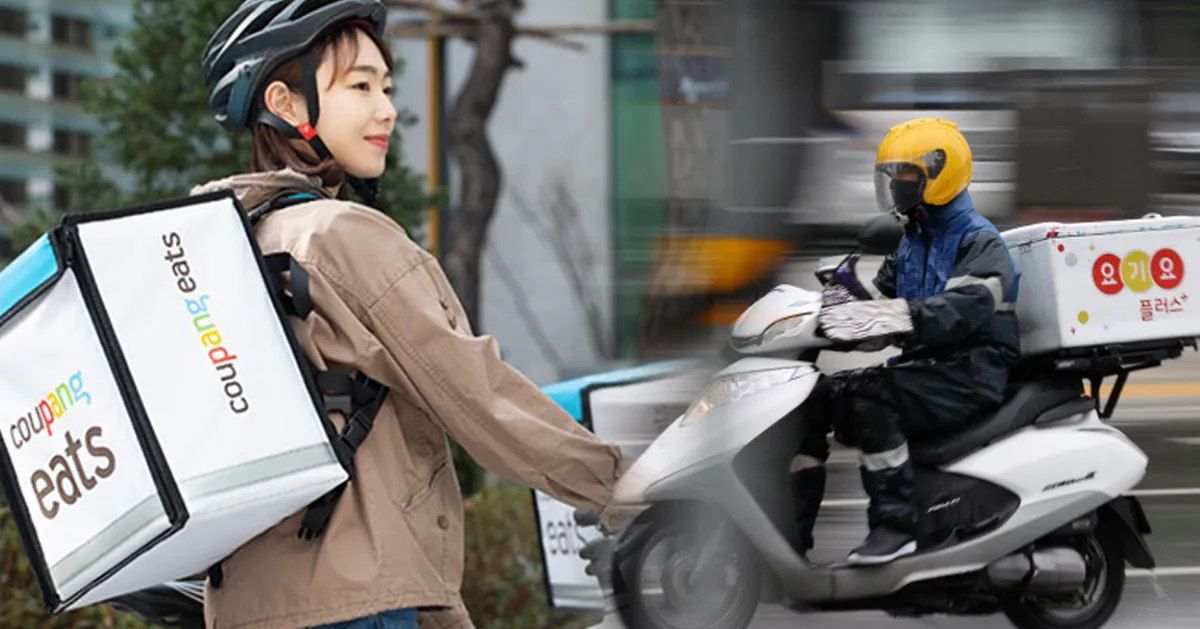 韩国的外送员使用电动车进行食品配送。