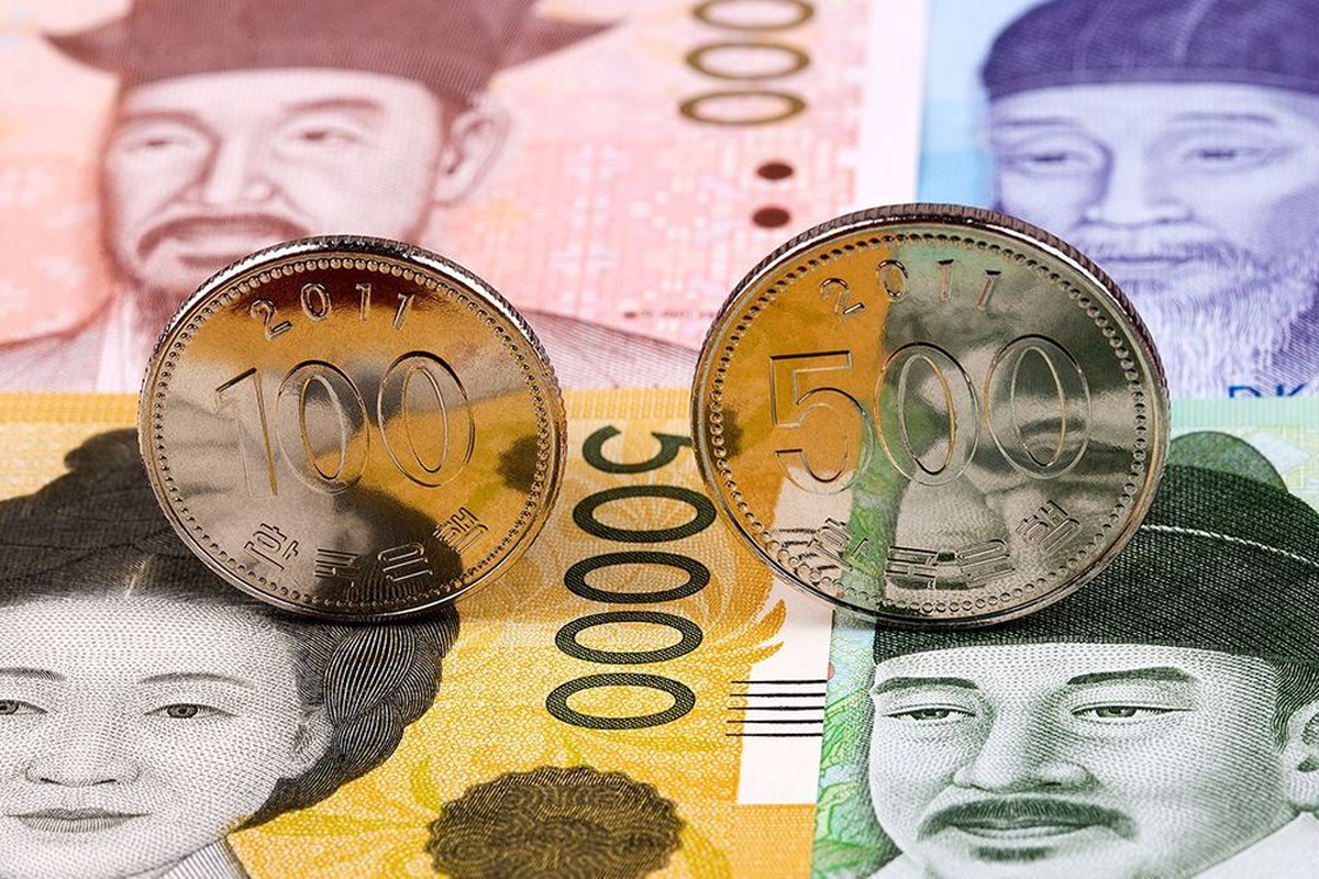 韓國貨幣特寫，象徵著韓國的經濟和文化。