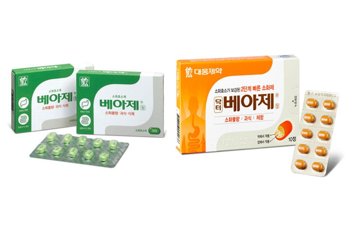 Hình ảnh bao bì thuốc tiêu hóa BEA và Doctor BEA với mẫu mã và màu sắc đặc trưng, nằm trong danh sách thuốc tiêu hóa có thể mua tại Hàn Quốc.
