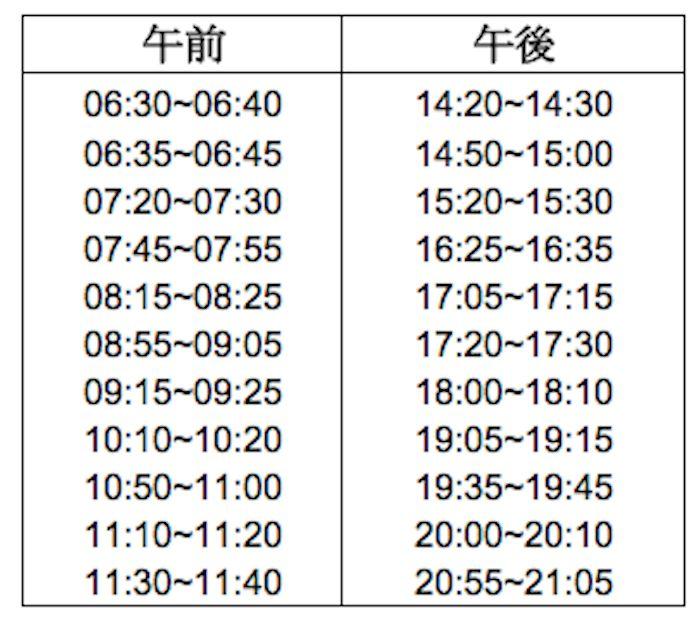 Bus timetable listing peak and off-peak hours for transport to Daehan Dawon Tea Plantation.